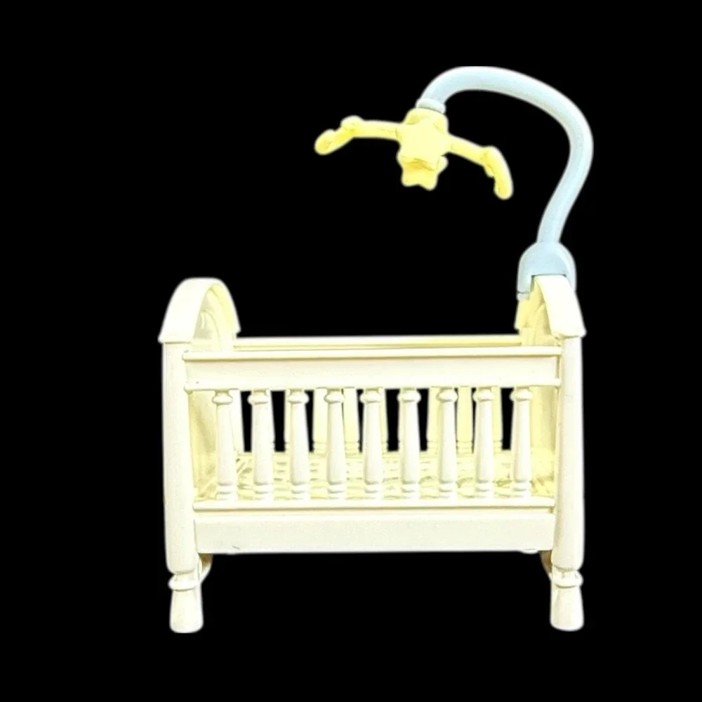 Fisher-Price Loving Family Dollhouse Baby Boy White Crib‎ Blue Mobile  VTG